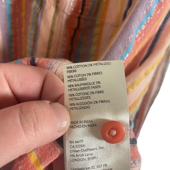 Anthropologie Pilcro Long-Sleeve Boyfriend Striped Shirt Rainbow Metallic L/XL - Picture 11 of 16